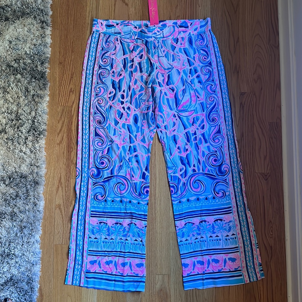 Lilly Pulitzer Bal Harbour Mid Rise Palazzo Pant Size XL Reel Nauti Eng NEW NWT